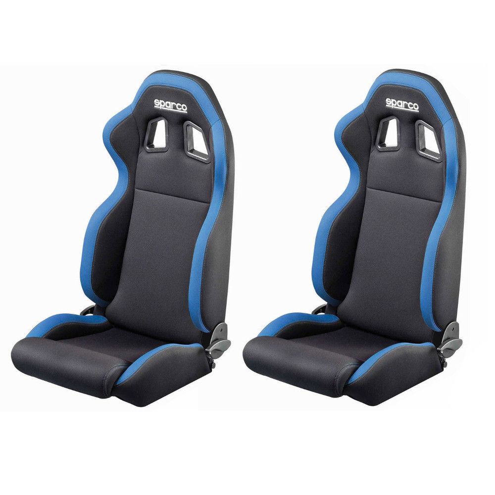 Details About 2 X Sparco R100 Reclining Racing Car Sport Bucket Seats Pair Black Blue Trim
